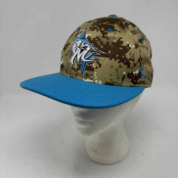 Zephyr Cap Hat Men's 6-7/8 Fitted Morehead City‎ Marlins Desert Camo Embroidered - Picture 1 of 7
